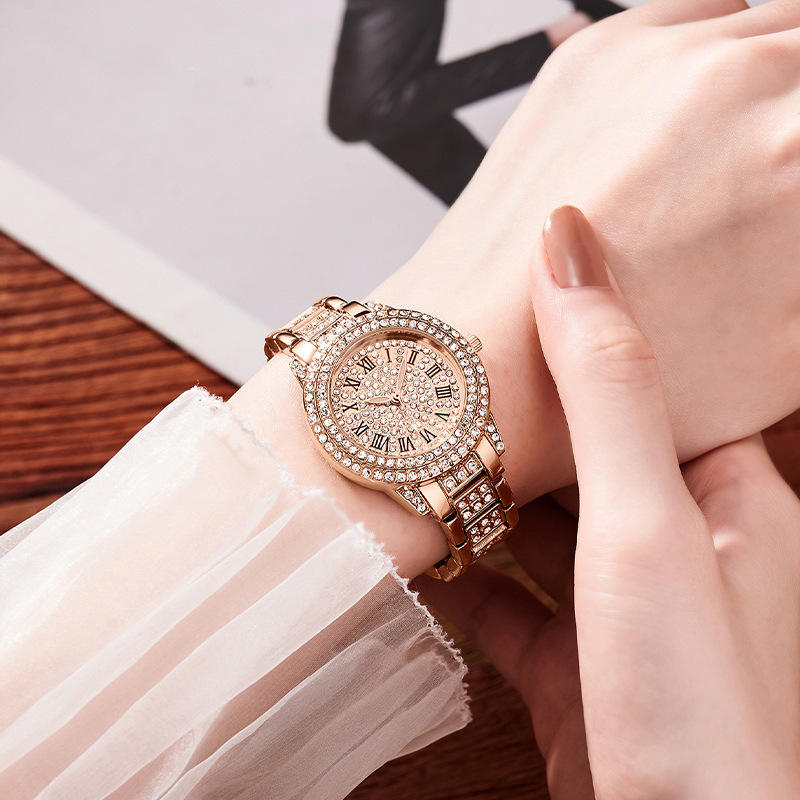 Luxury Full Crystal Diamond Watch Women's Fashion Gold Steel Band Watch