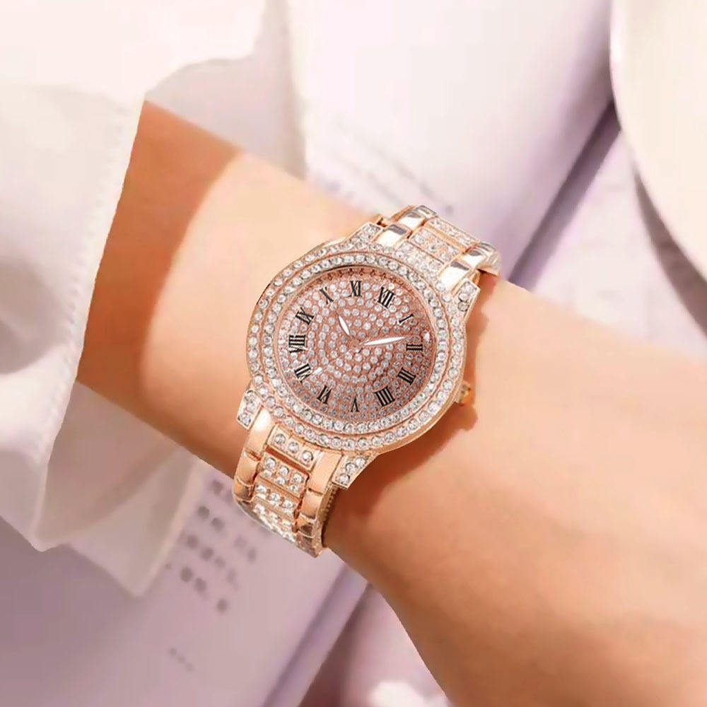 Luxury Full Crystal Diamond Watch Women's Fashion Gold Steel Band Watch