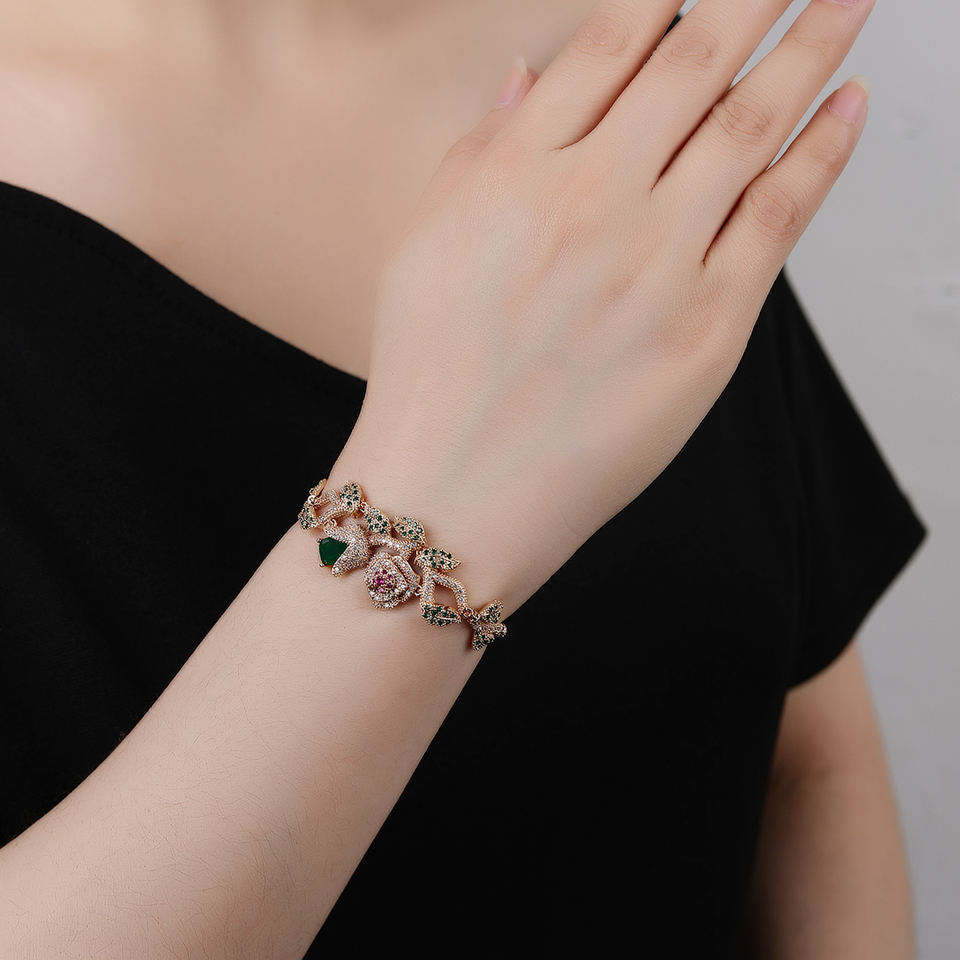 Gorgeous 4-color Cubic Zirconia Rose Bracelet with Classic Geometric Shape