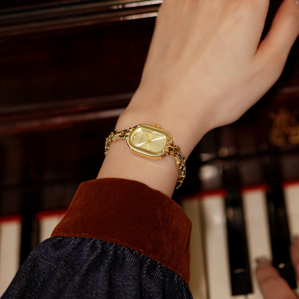 Vintage Bracelet Watch Small Gold Oval Waterproof Stainless Steel Luxury Art Classic Quartz Women's Watch